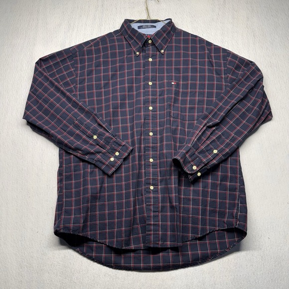 Tommy Hilfiger Other - Tommy Hilfiger Shirt Mens XL  Blue Plaid Button Down Long Sleeve Flag Logo VTG